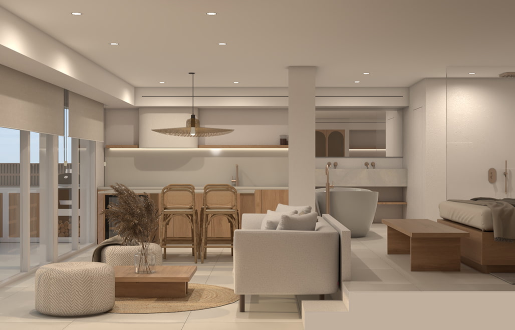 Grand Suite Apartment with living room and loft-style kitchen