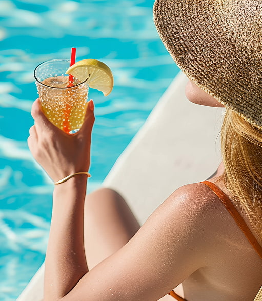 Pool bar Girl having a cocktail by the pool