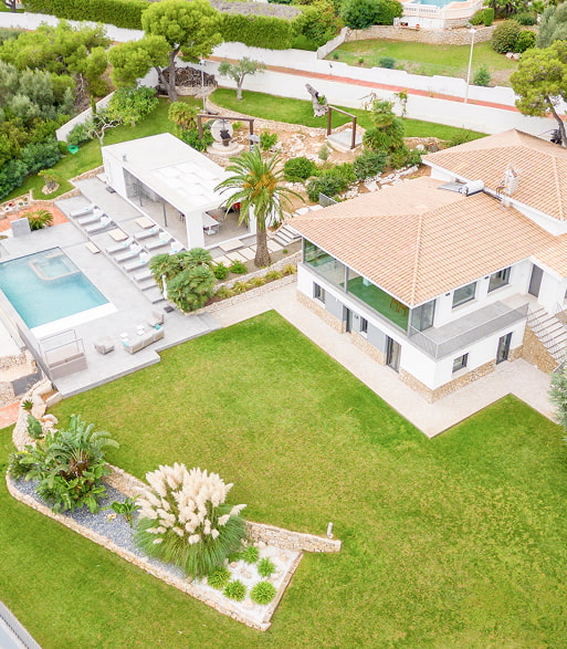 Gardens Aerial view of the gardens at Villa Atalaya