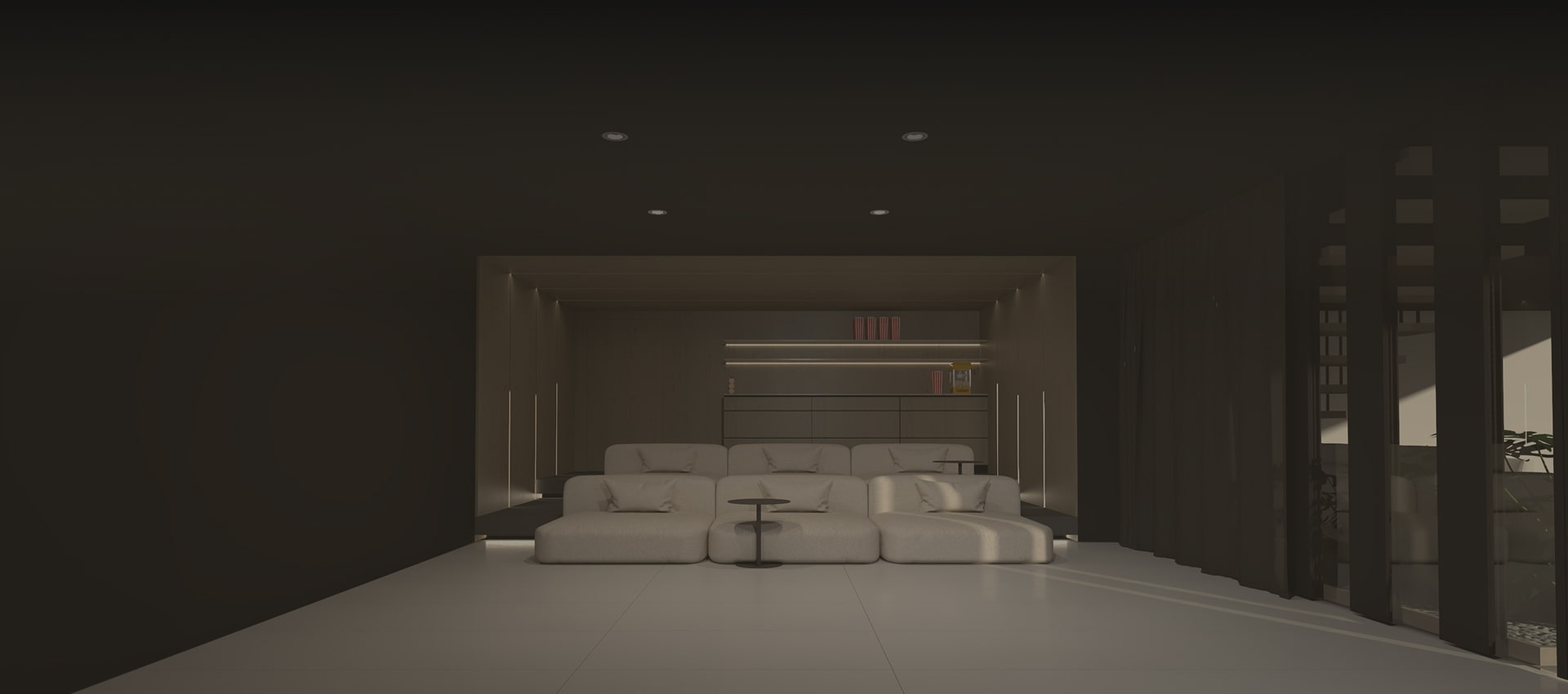 Villa Delta lounge Modern lounge with sofas and ambient lighting