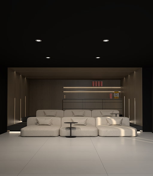 Cinema room Modern room with sofas and soft lighting