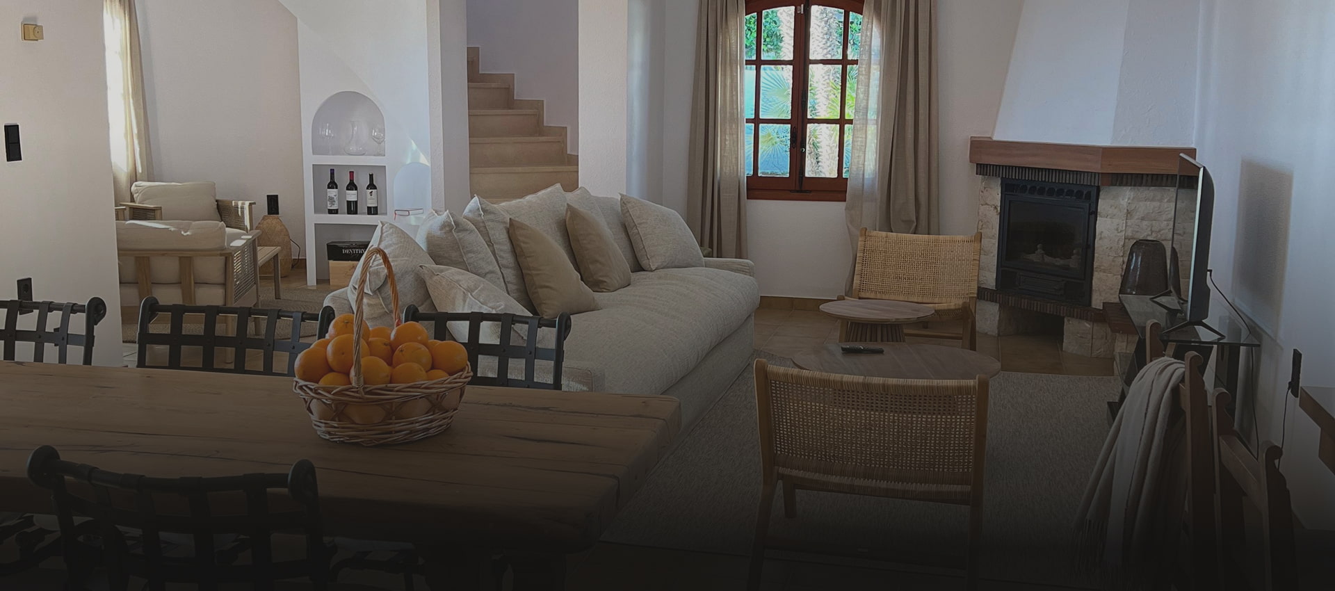 Villa with a natural style Living room with Mediterranean décor