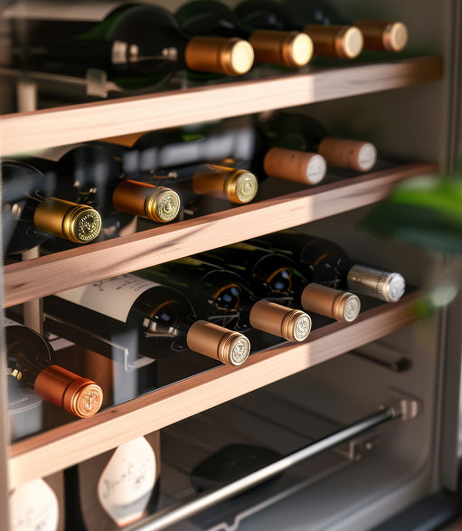 Local wine cellar Bottles of wine in a fridge